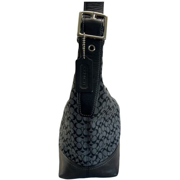 Coach Legacy Stripe Duffle Shoulder Bag Black Gray Signature Canvas Leather Trim - Picture 5 of 12